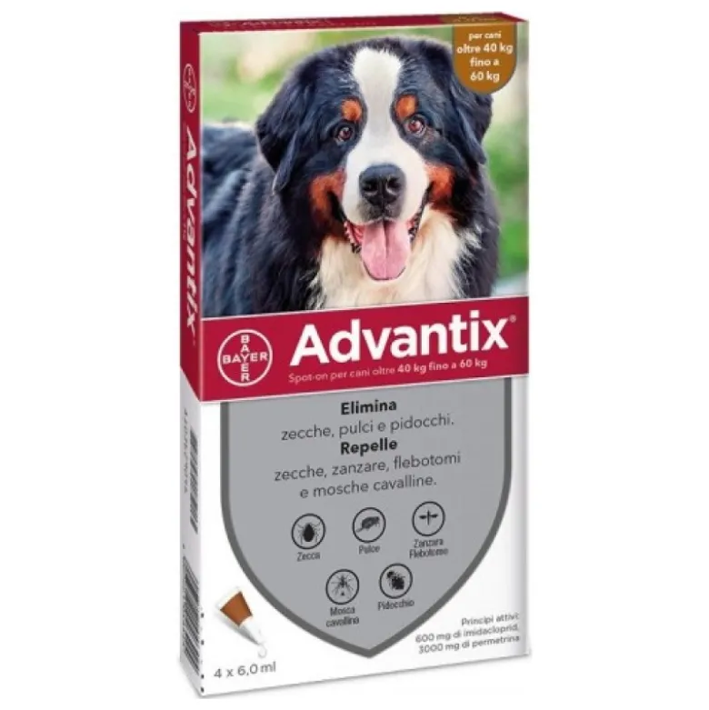 Advantix Spot-On per Cani da 40 a 60 Kg - Pipette antiparassitarie - 4 Pipette monodose da 6 ml