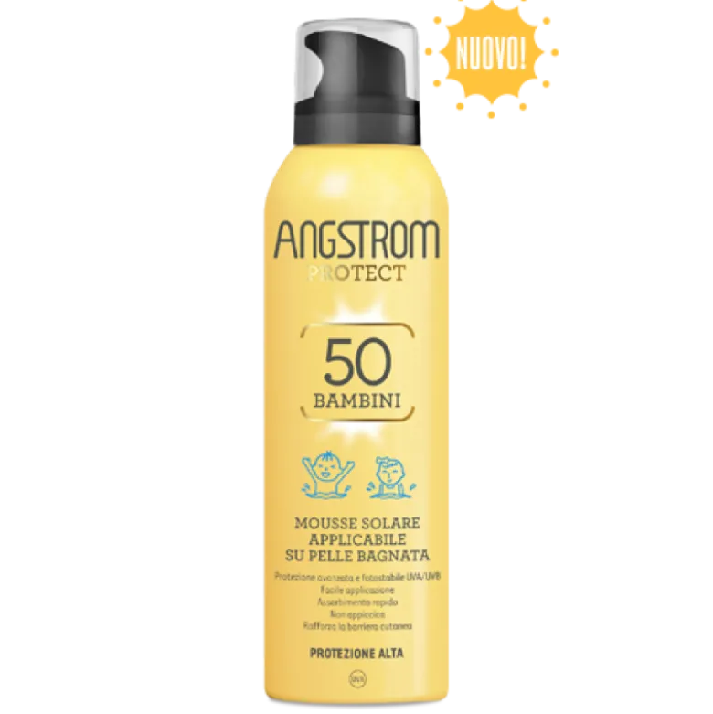 Angstrom Kids Mousse Solare SPF50 - Protezione solare per bambini applicabile su pelle bagnata - 150 ml