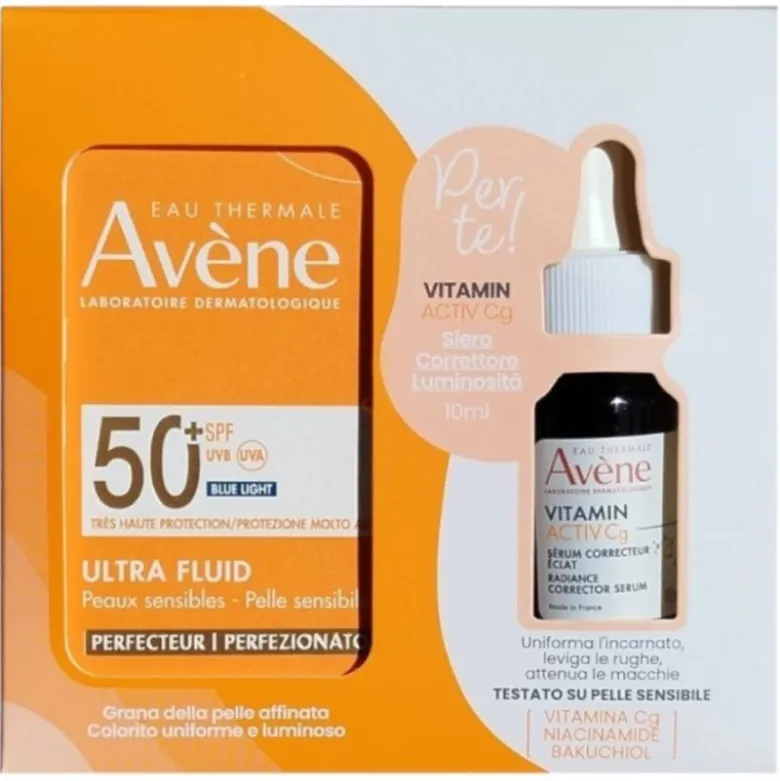 Avene Cofanetto Solare Ultra Fluido Colorato SPF50 50 ml + Vitamin Activ CG Siero 10 ml