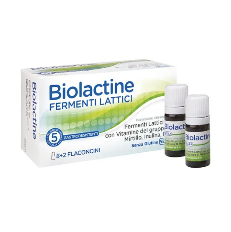 Biolactine - Integratore con 5 miliardi di fermenti lattici vivi - 8+2 flaconcini