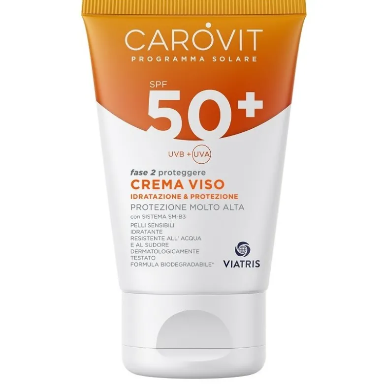 Carovit Solare Crema Viso SPF50+ - Crema solare molto alta per pelle sensibile - 50 ml