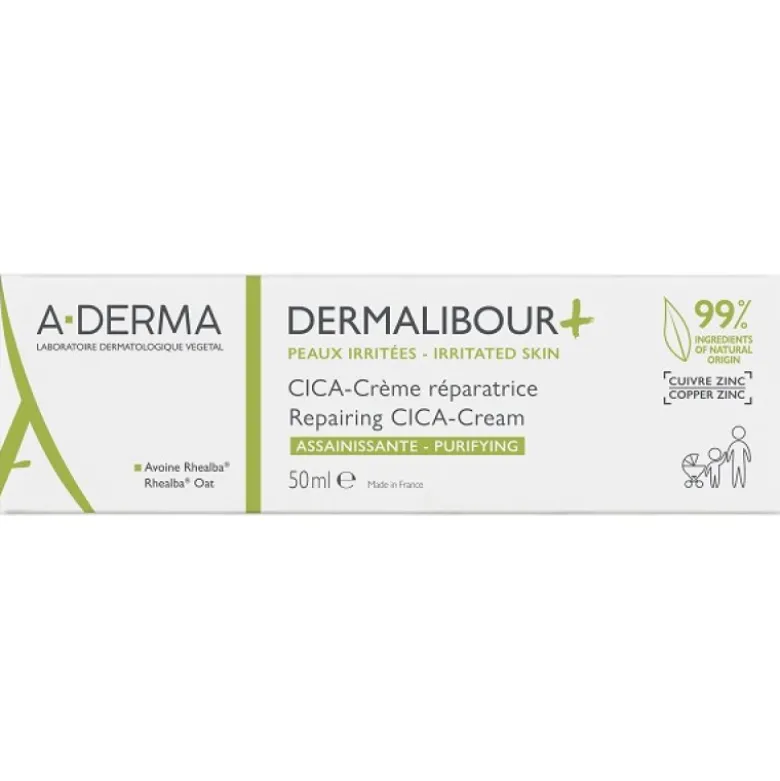 Dermalibour + Cica-Crema ristrutturante - Crema purificante per pelle arrossata e fragile - 50 ml