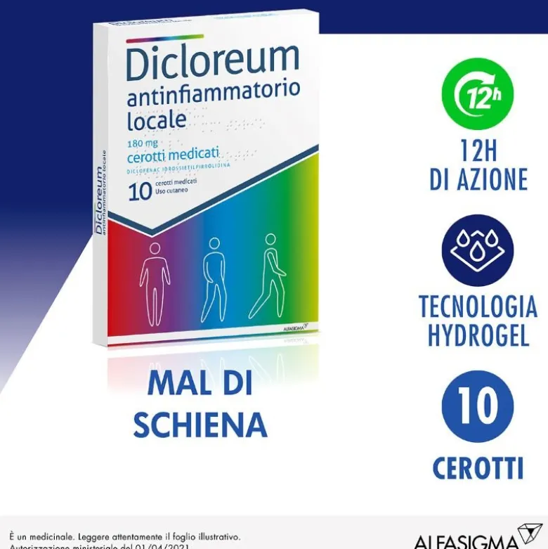 Dicloreum Antinfiammatorio Locale 10 Cerotti Medicati 180 mg