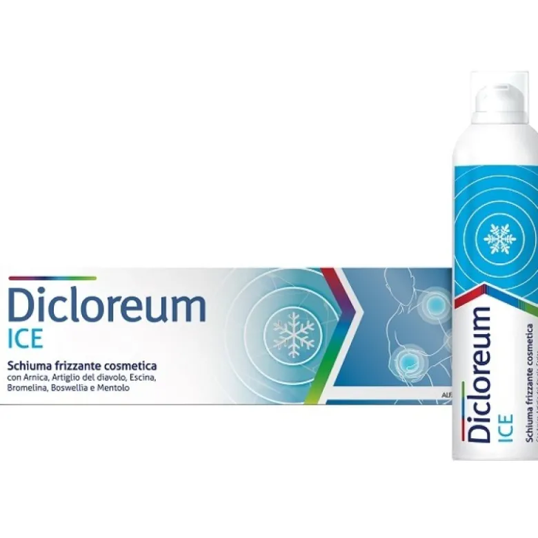 Dicloreum-ICE Schiuma Frizzante effetto freddo - Schiuma antidolorifica per piccoli traumi e contusioni - 150 ml