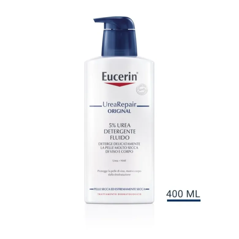 Eucerin UreaRepair Detergente Fluido con Urea al 5% - Detergente viso e corpo per pelle secca e molto secca - 400 ml
