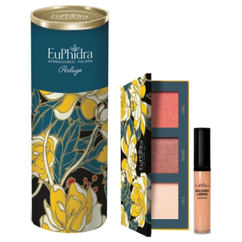 Euphidra Cofanetto di Natale Perlage - Kit Make Up - Palette viso illuminante + Balsamo labbra