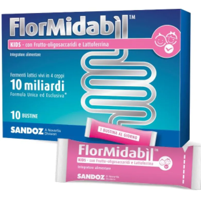 FlorMidabil Kids - Integratore per bambini con fermenti lattici vivi - 10 bustine