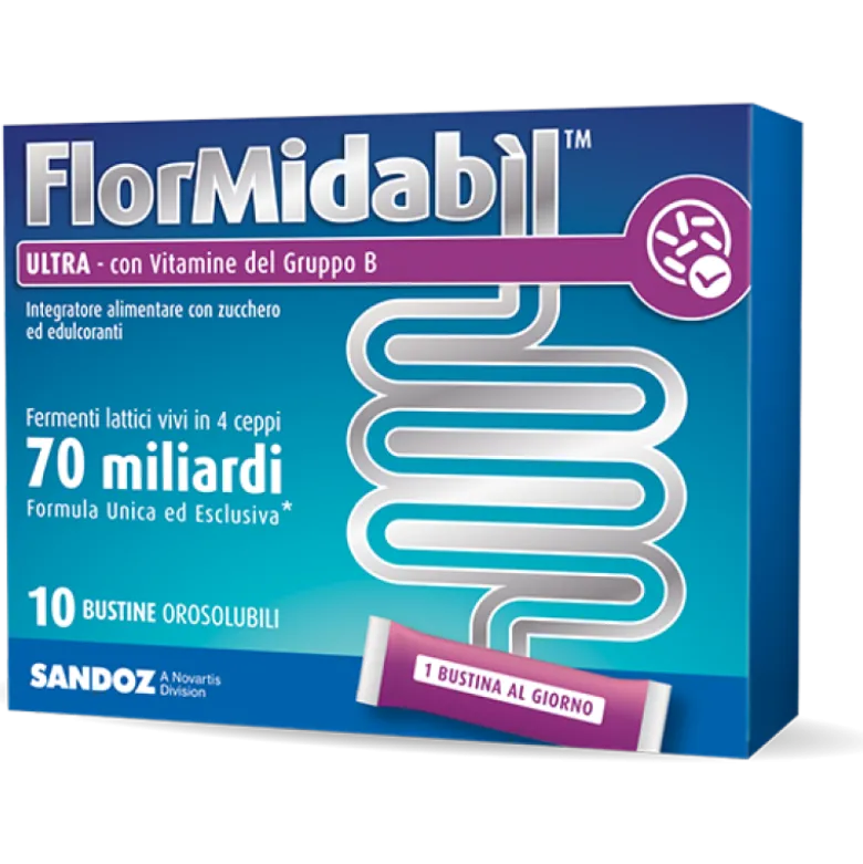 FlorMidabil Ultra - Integratore a base di fermenti lattici vivi - con Stevia - 10 bustine orosolubili