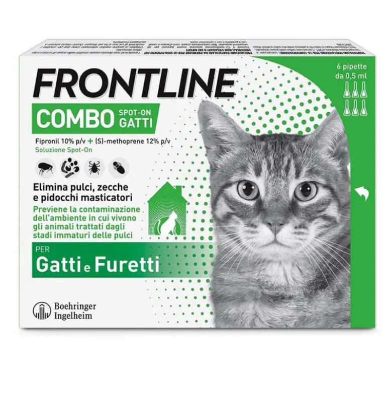 Frontline Combo Gatti x6 Pipette, Antiparassitario Contro Pulci, Zecche, Uova, Larve E Pidocchi