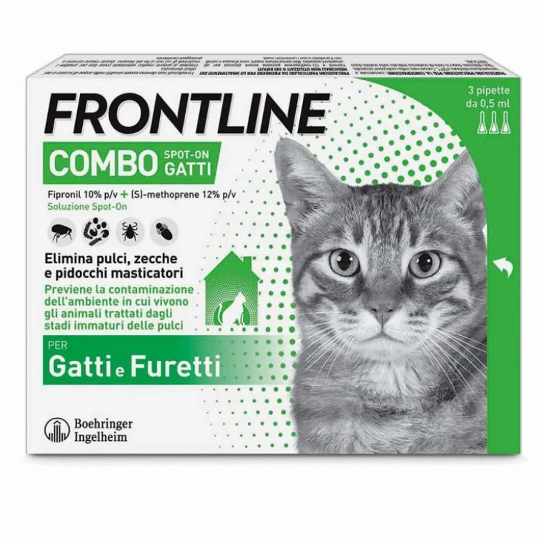 Frontline Combo Gatti x3 Pipette, Antiparassitario Contro Pulci, Zecche, Uova, Larve E Pidocchi