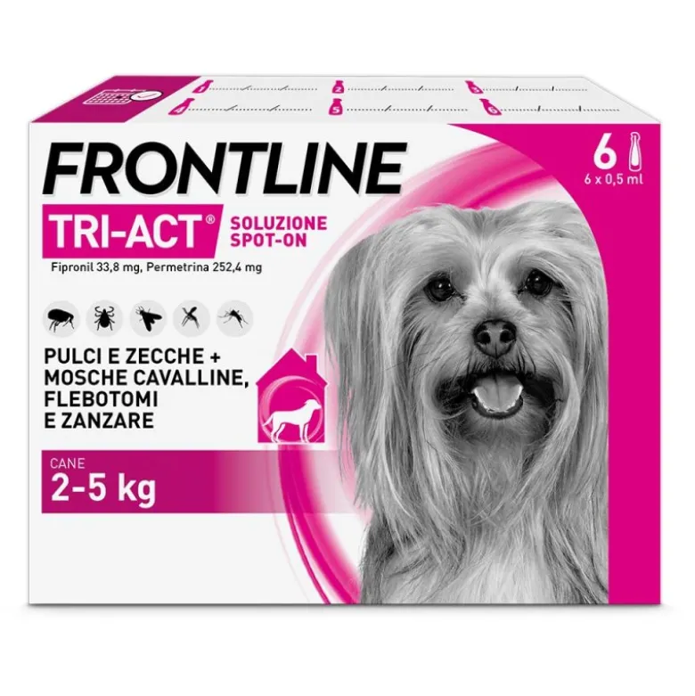 Frontline Tri-Act x6 Pipette, Antiparassitario Per Cani (2-5Kg) Contro Parassiti Esterni E Insetti Volanti