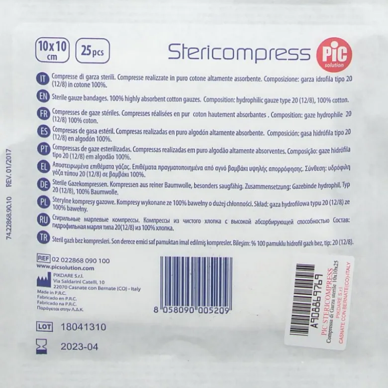 GARZA 10x10 25 PEZZI PIC STERICOMPRESS