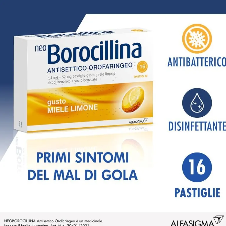 NeoBorocillina Antisettico Orofaringeo 16 Pastiglie Miele Limone