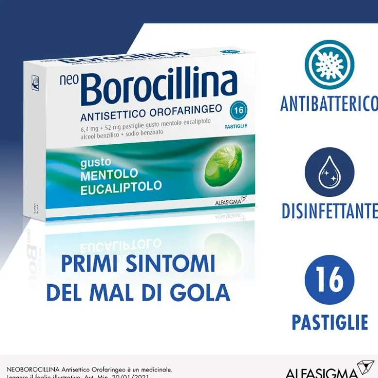 NeoBorocillina Antisettico Orofaringeo 16 Pastiglie Mentolo Eucaliptolo