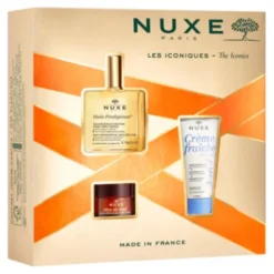 Nuxe Cofanetto Natale Gli Iconici 2024 - Olio prodigioso 50 ml + Crema rimpolpante idratante viso 30 ml + Balsamo labbra al miele 15 g
