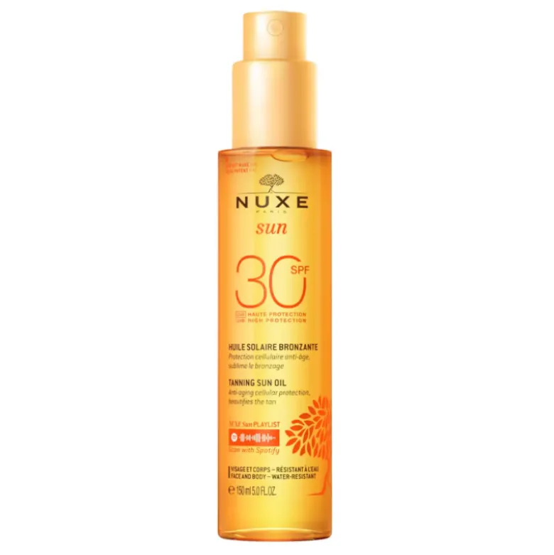Nuxe Sun Olio Solare Abbronzante Anti-Età SPF 30 - Protezione solare alta per viso e corpo - 150 ml