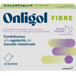 Onligol Fibre - Integratore a base di Psyllium per la regolarità del transito intestinale - Gusto Prugna - 20 buste