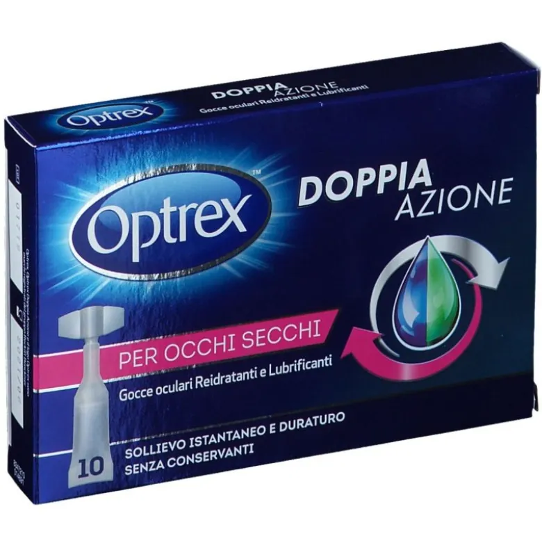 Optrex Doppia Azione - Gocce Oculari Per Occhi Secchi - Reidratanti e Lubrificanti - 10 Flaconcini Monodose