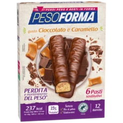 Pesoforma Barrette al Cioccolato e Caramello - Barrette sostitutive del pasto per perdere peso - 6 barrette