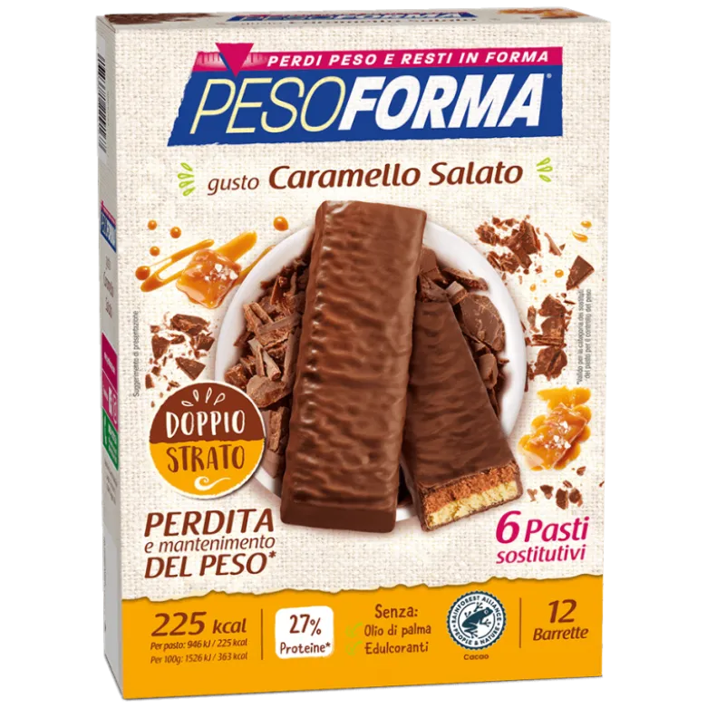 Pesoforma Barrette Caramello Salato - Barrette sostitutive del pasto per perdere peso - 6 barrette