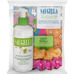 Saugella Bundle Detergente Intimo You Fresh + elastici dell'amicizia - Detergente intimo quotidiano da donna - 200 ml + 3 elastici per capelli