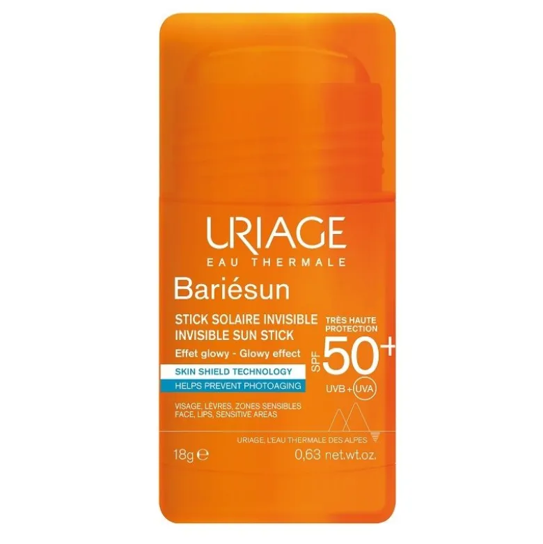 Uriage Bariesun Stick Solare Invisibile SPF50+ - Stick effetto glow per zone sensibili - 18 g