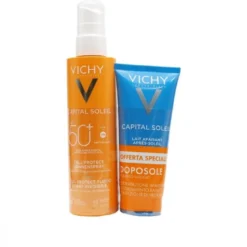 Vichy Capital Soleil Cell Protect Fluido Spray Invisibile SPF 50+ + Latte Doposole - Kit protezione solare + latte doposole lenitivo